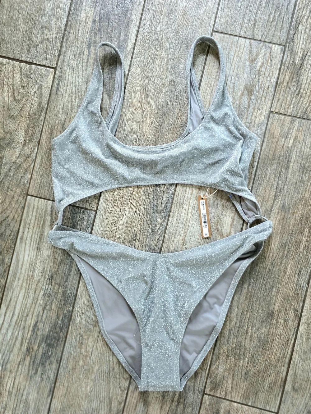 New Skims Shimmery Glitter Silver Cutout Swimsuit Swim Sz 3x Plus Size Monokini